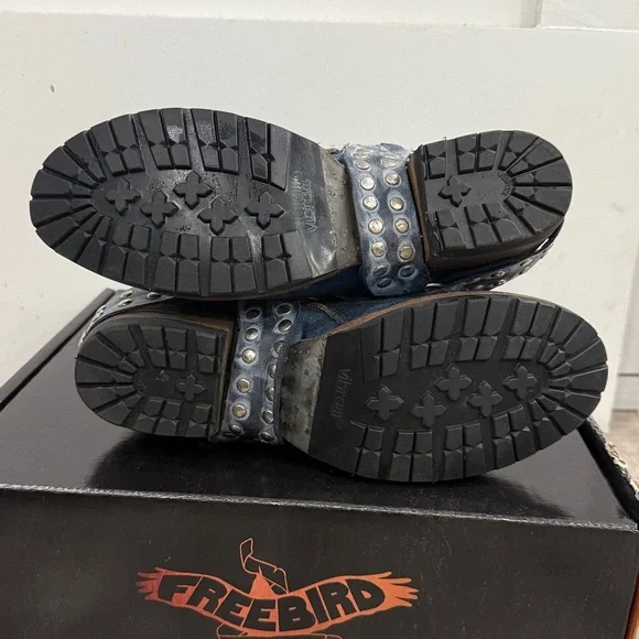 Freebird Metallic Blue Ramone Motorcycle Studded Harness Moto Boots 8 - Picture 9 of 11